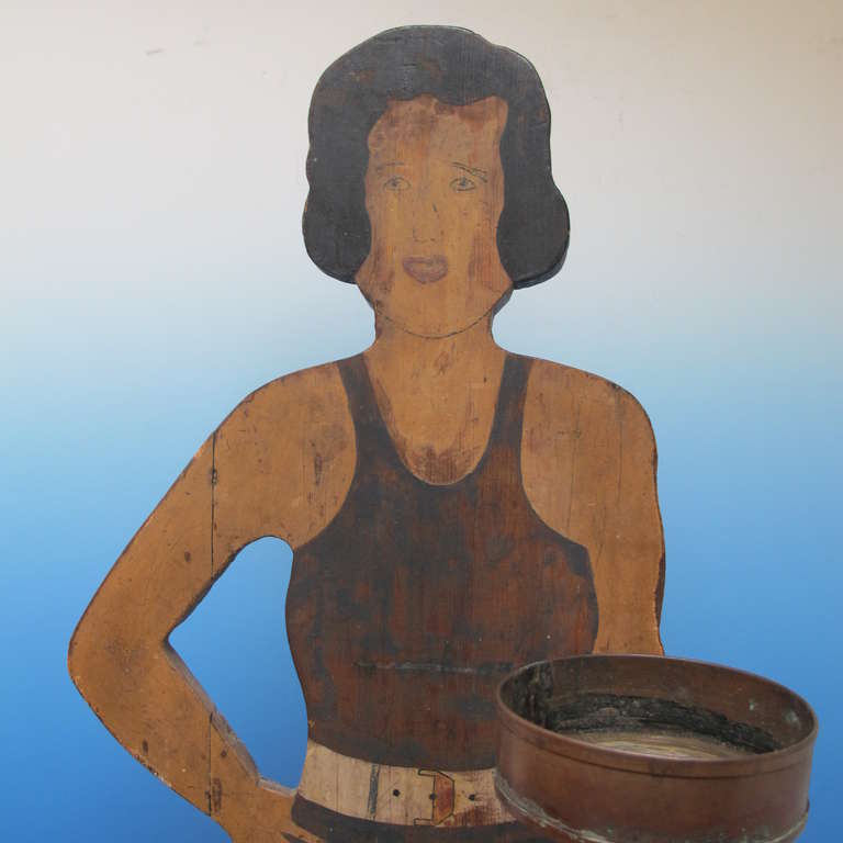 Folk Art Bathing Beauty Stand Holding Cup