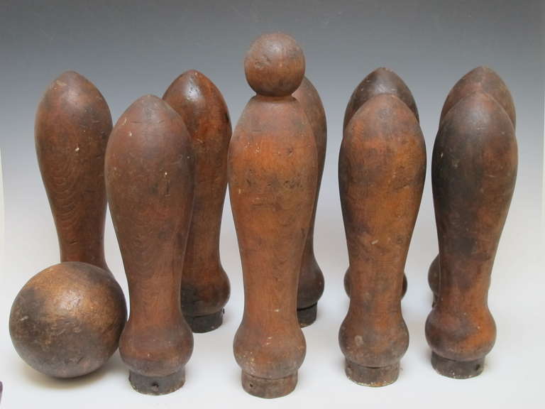 Sporting Art Early Lawn Bowling Pins and Balls For Sale
