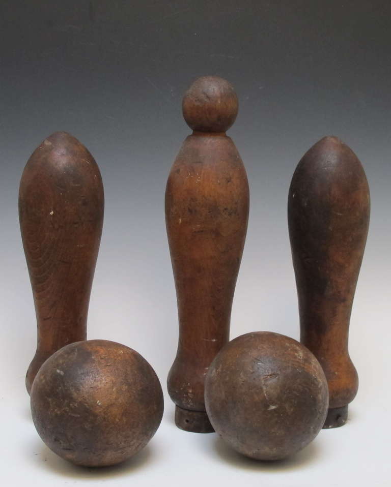 American Early Lawn Bowling Pins and Balls For Sale
