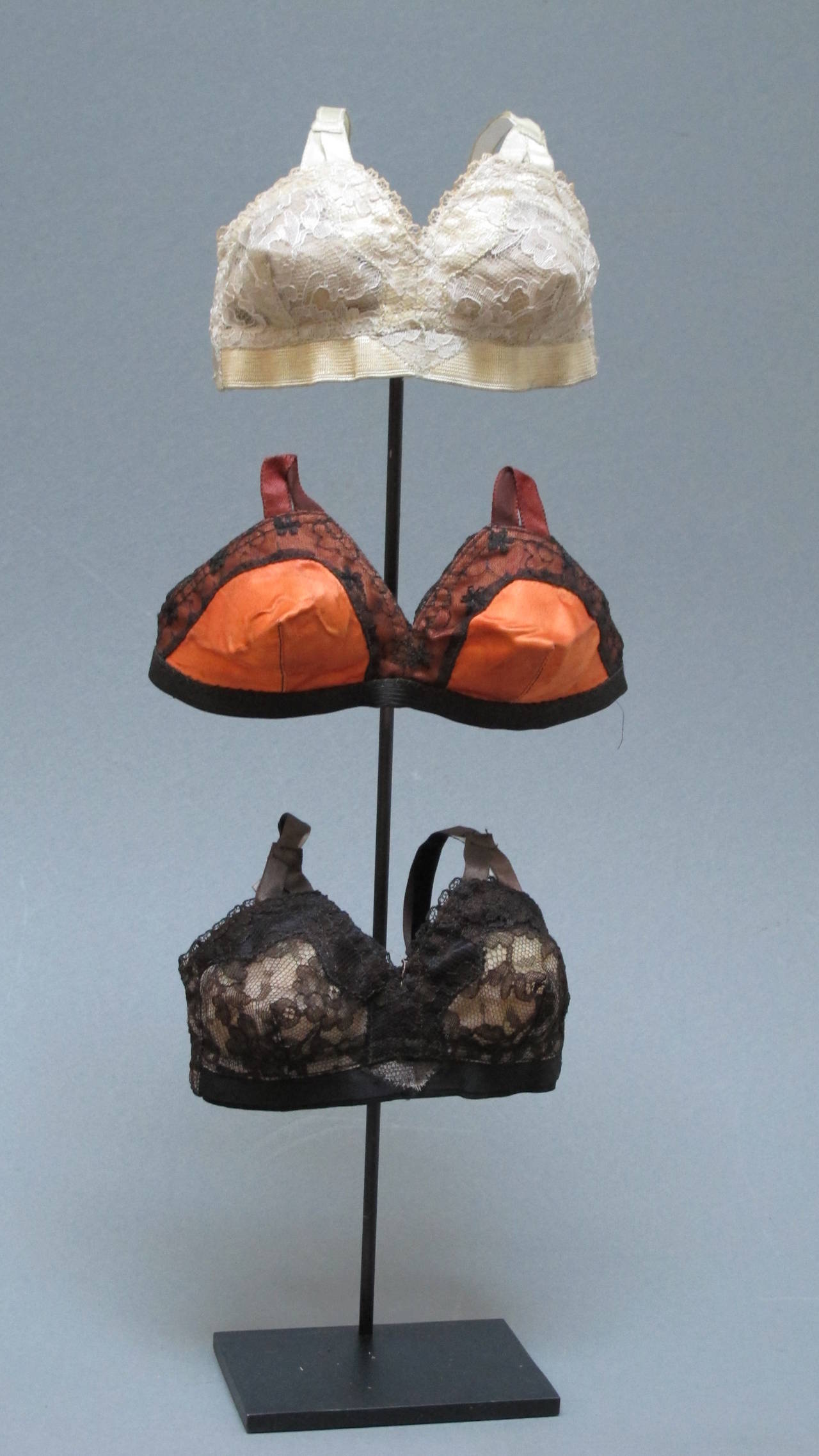 Fabric Miniature Salesman's Sample Bras on Stand