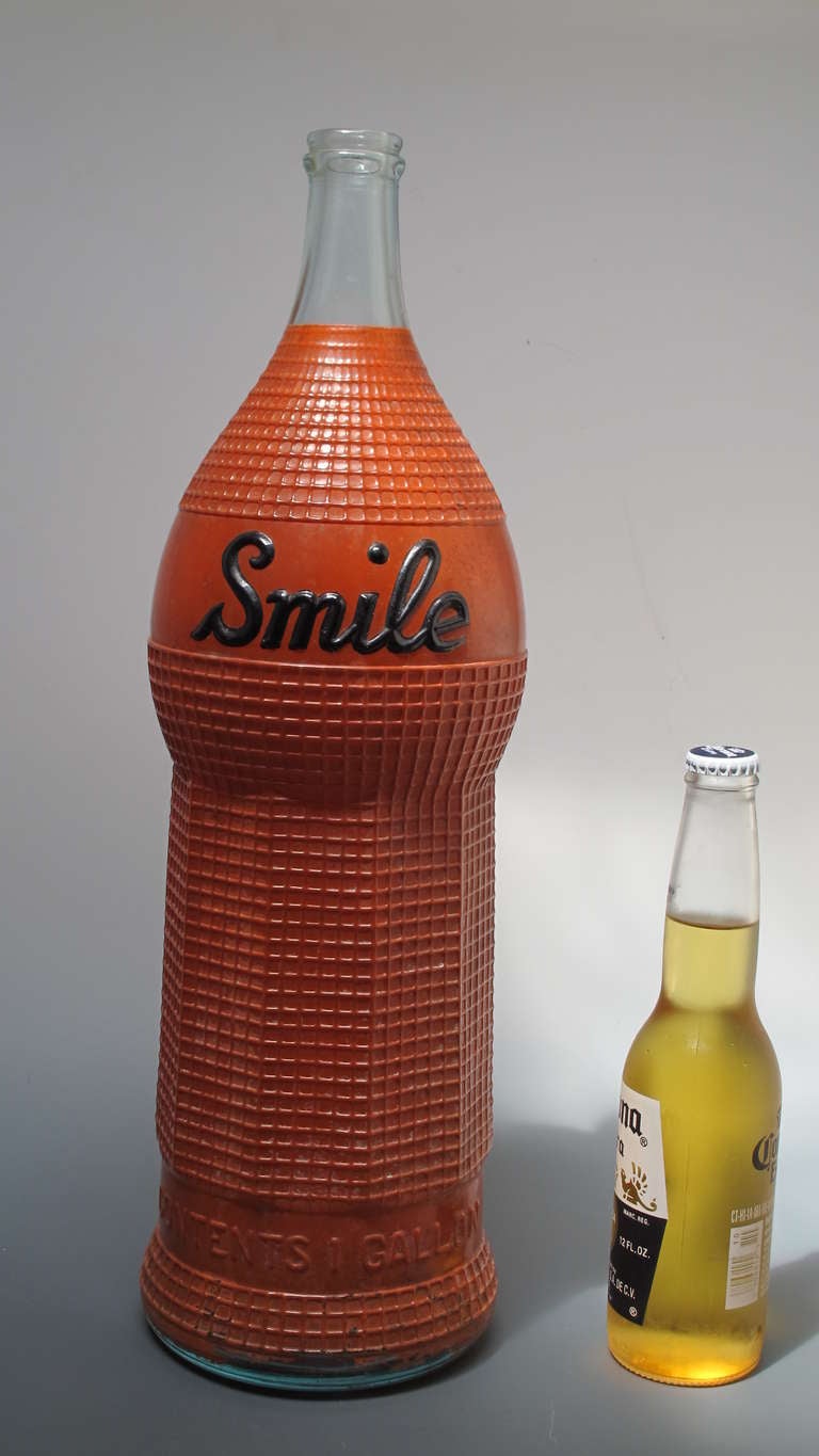 Art Deco Smile Oversized Soda Fountain Bottle Advertising Orange Syrup