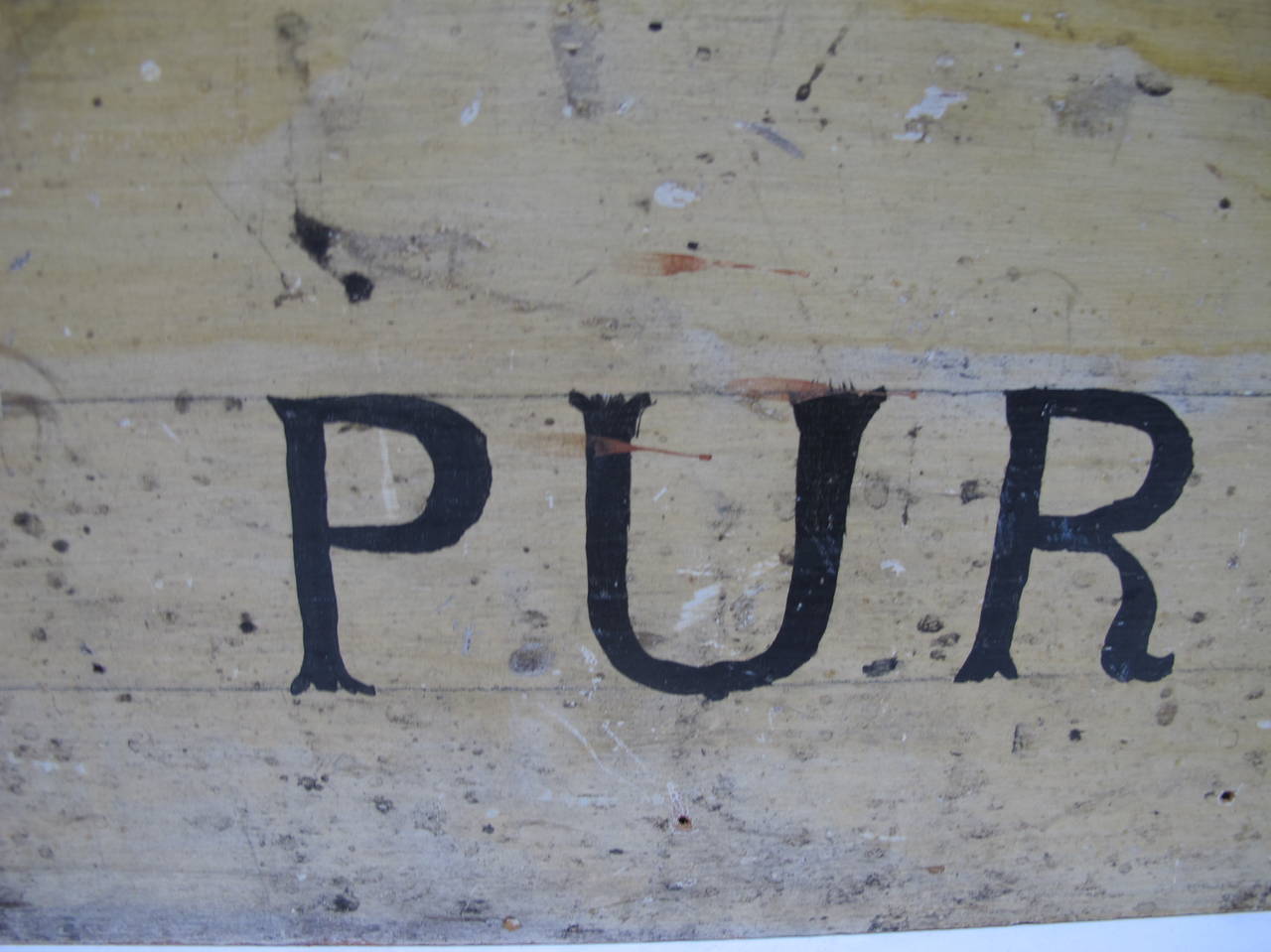 Gothic Purity Painted Wood Sign For Sale