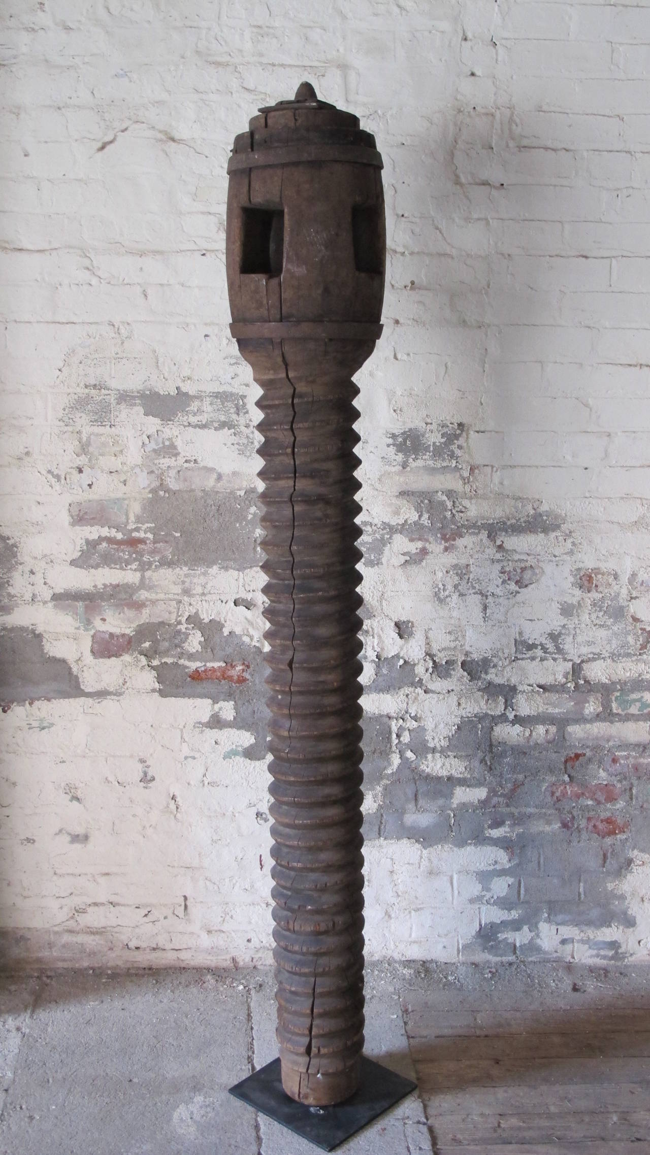 Carved Tall Wood Screw Press for Olive Oil