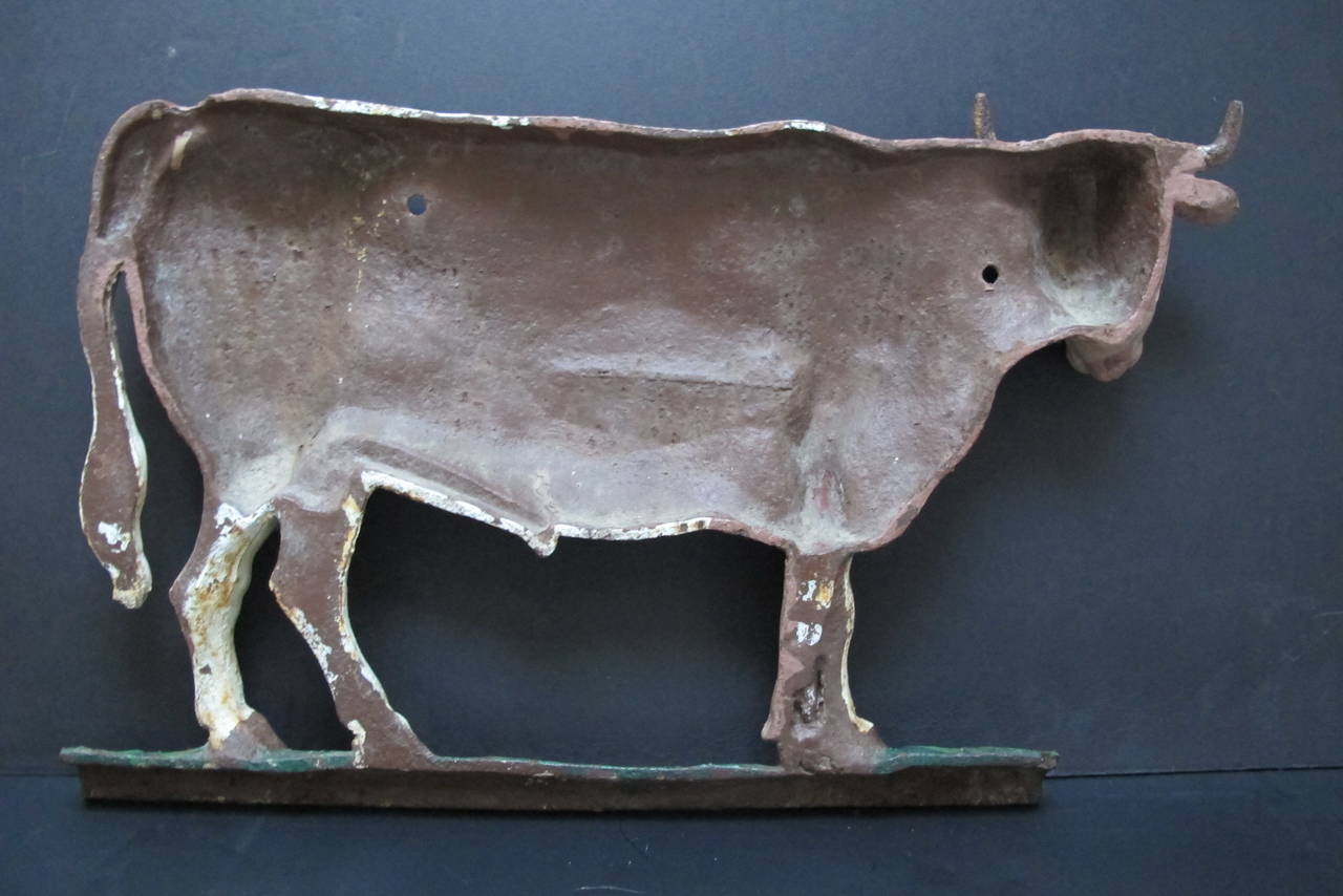 Painted Cast Iron Cow Farm Sign For Sale