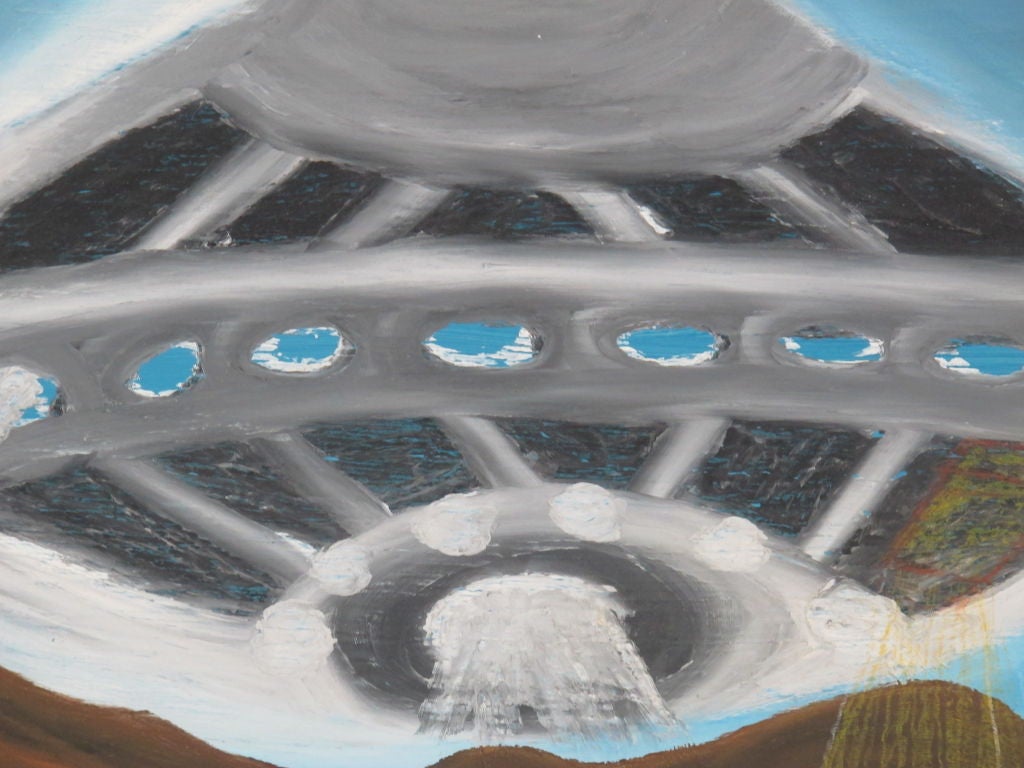 Painting of UFO by self taught artist Ionel Talpazon. 