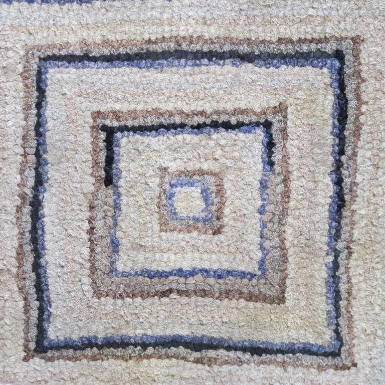 Early Geometric Hooked Rug Mounted for the Wall For Sale 2