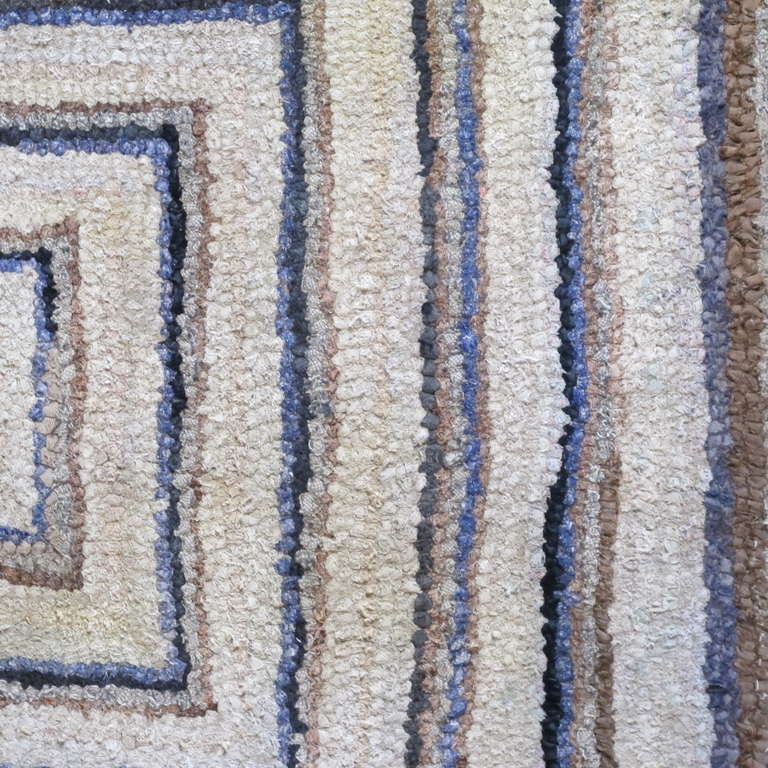 20th Century Early Geometric Hooked Rug Mounted for the Wall For Sale