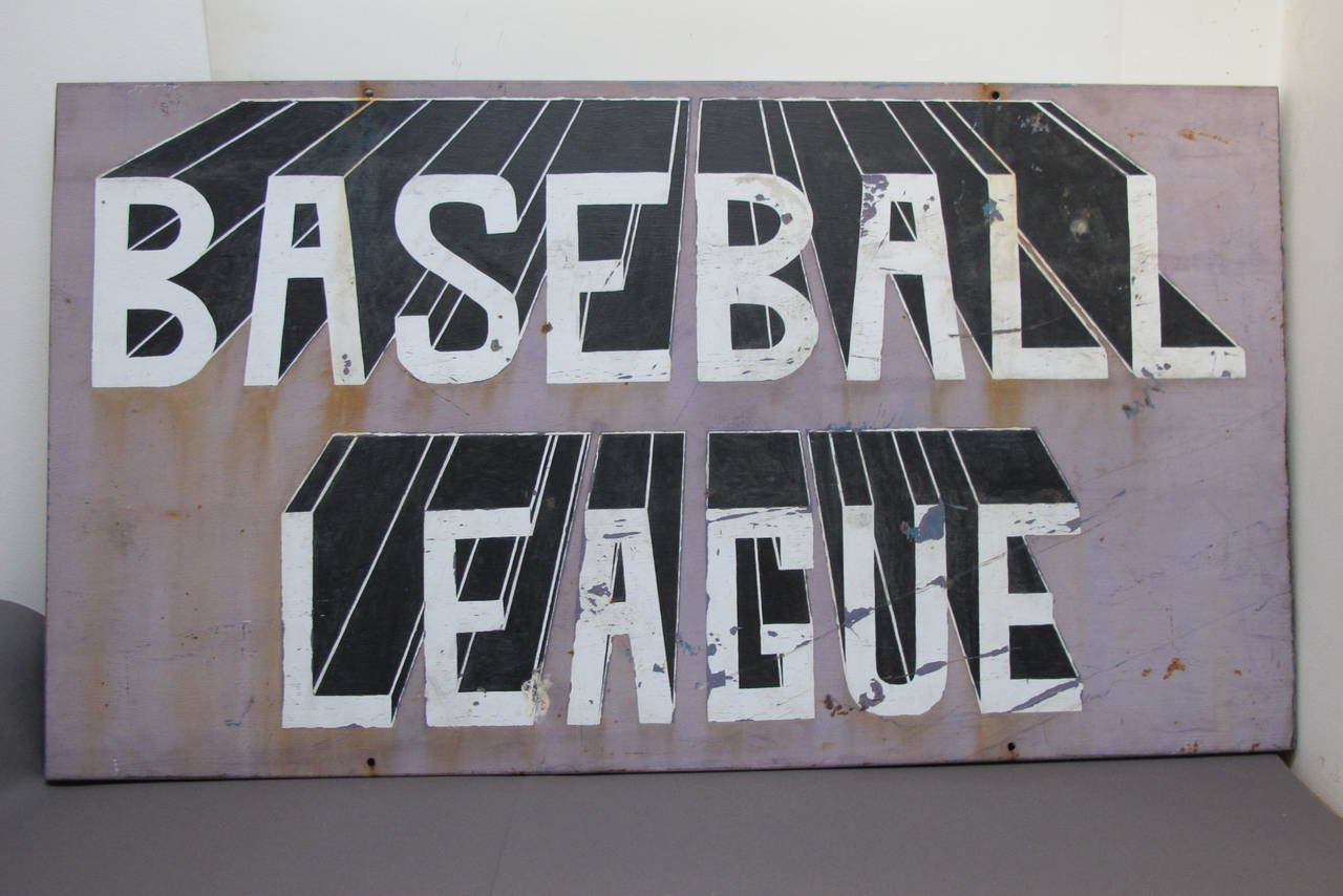 Metal Baseball League Sign In Good Condition In New York, NY