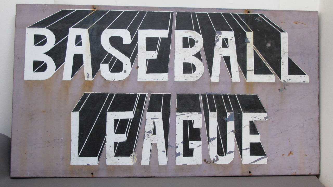 Folk Art Metal Baseball League Sign