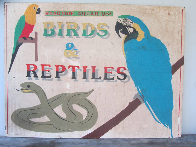 Folk Art Birds and Reptiles Roadside Attraction Sign