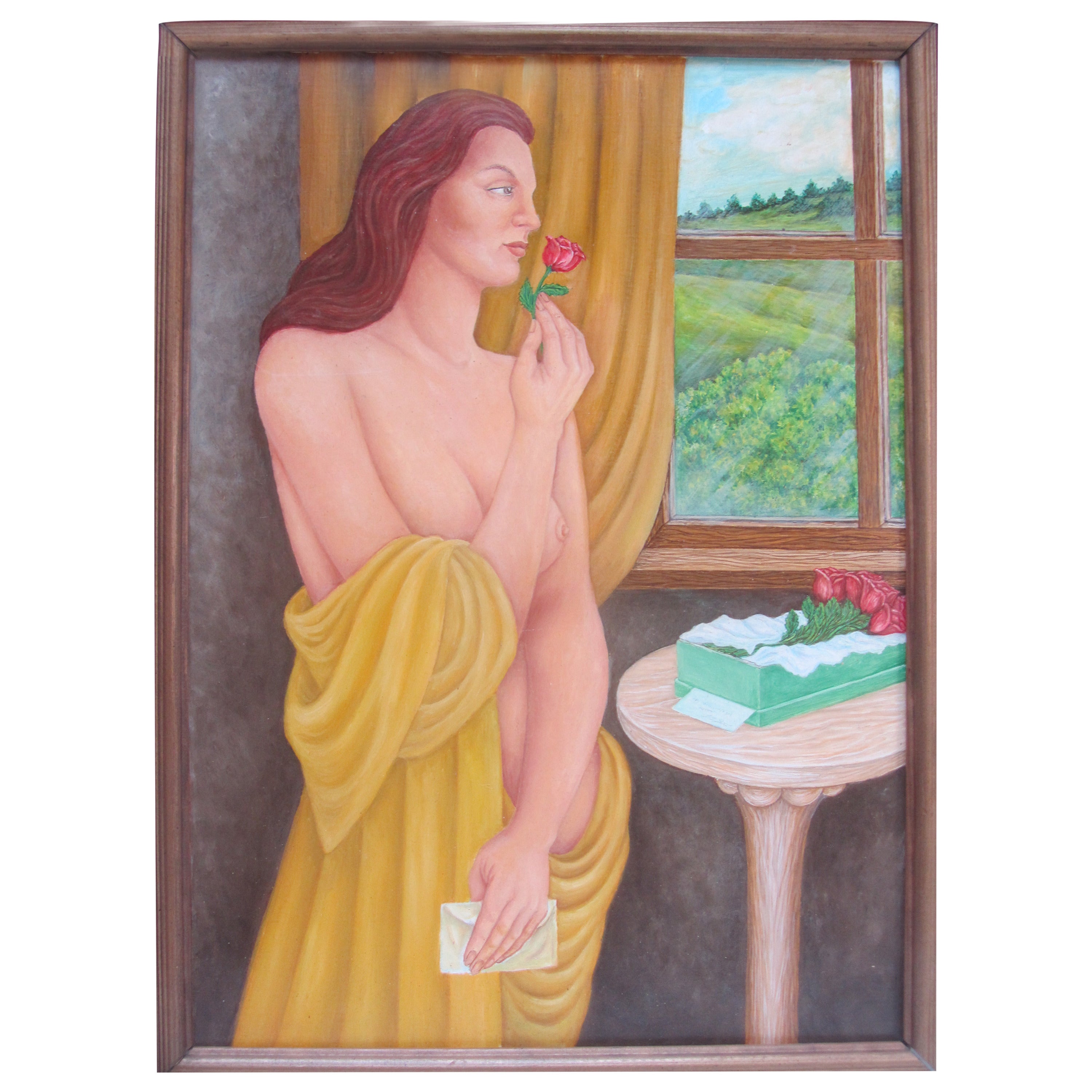 Woman with Rose Painting For Sale