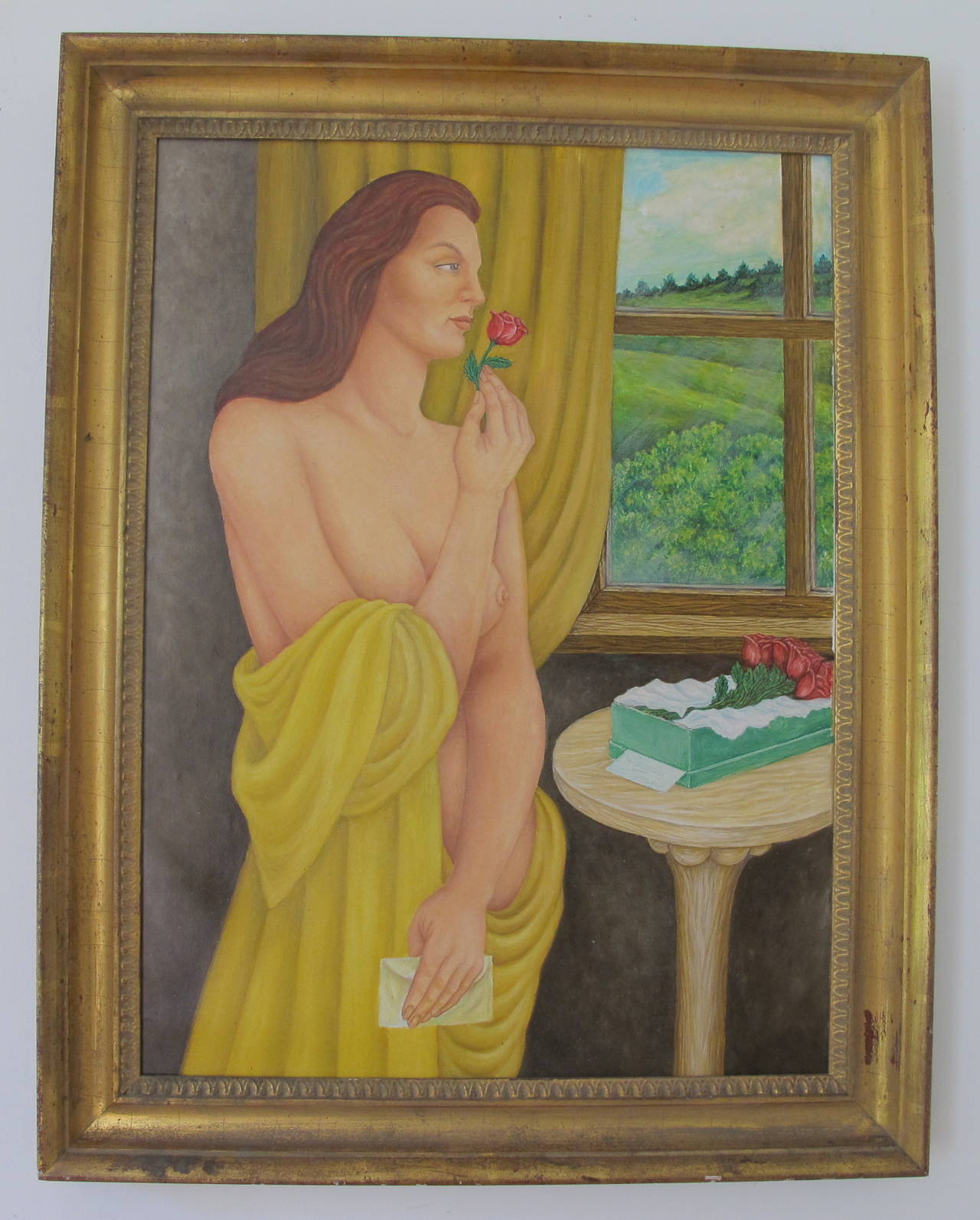 Woman with Rose Painting In Excellent Condition For Sale In New York, NY