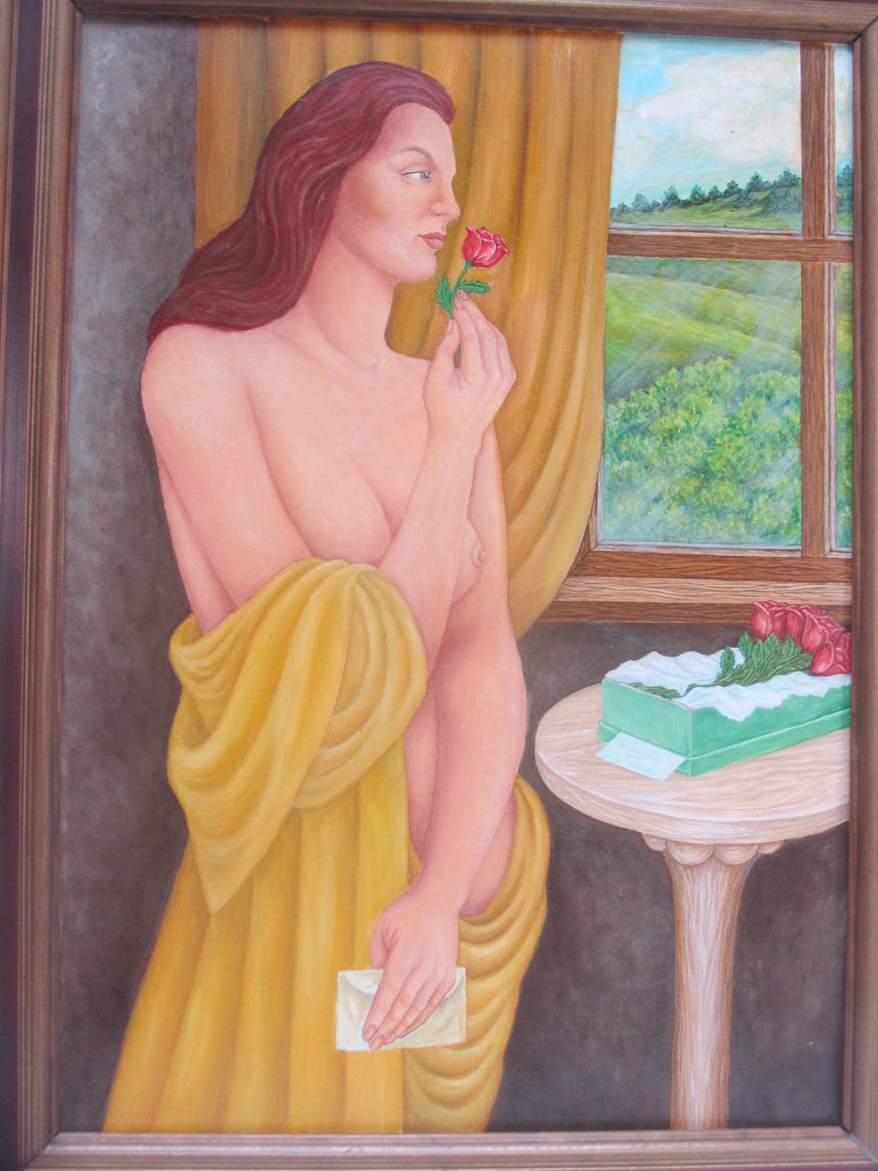 Woman with Rose Painting For Sale 1