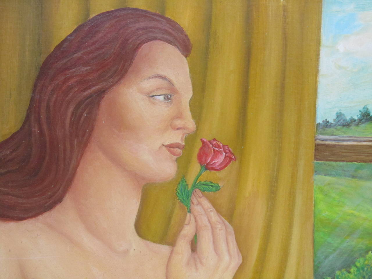 American Woman with Rose Painting For Sale
