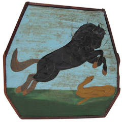 Horse Leaping over Rattlesnake Painted Wood Panel