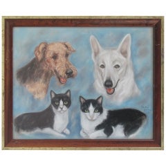 Vintage Cats & Dogs Pastel Portraits Group