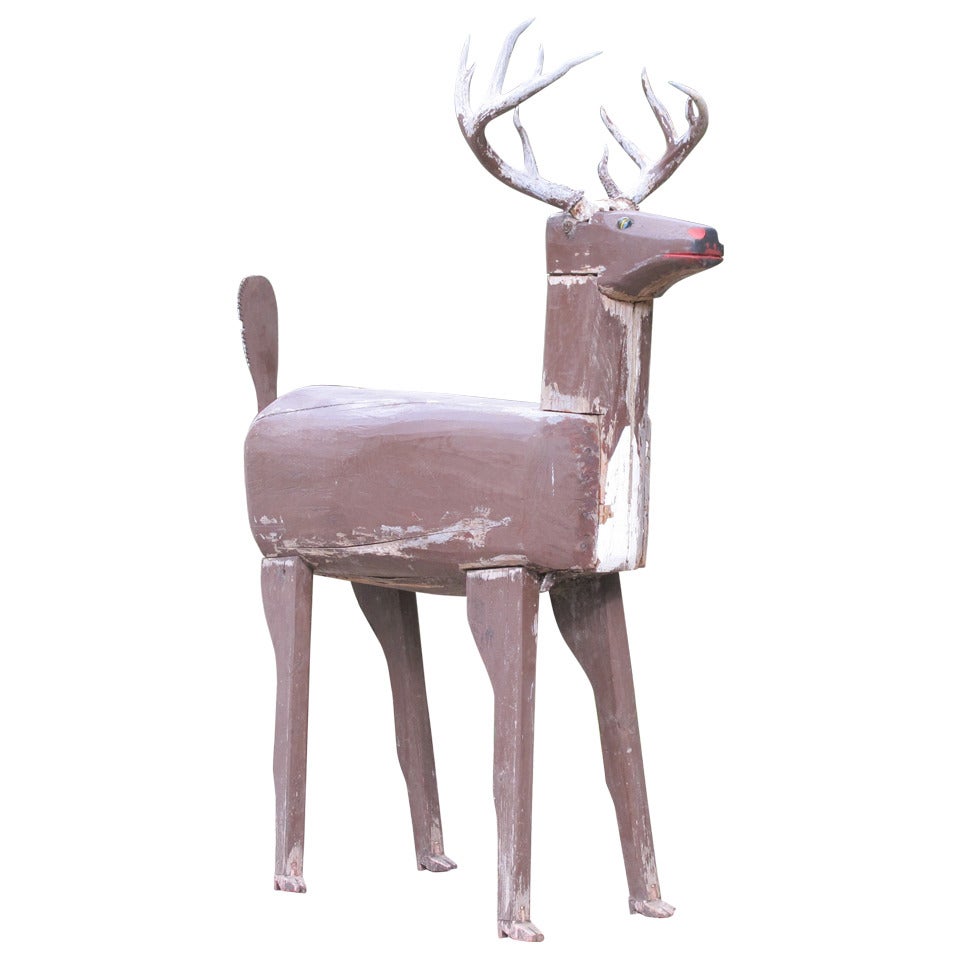 Life Size Wood Deer Folk Sculpture For Sale