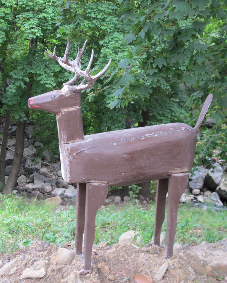 American Life Size Wood Deer Folk Sculpture For Sale