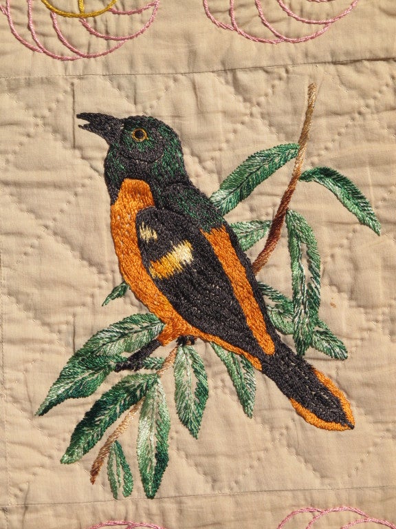 Mid-20th Century Birds Pictorial Quilt