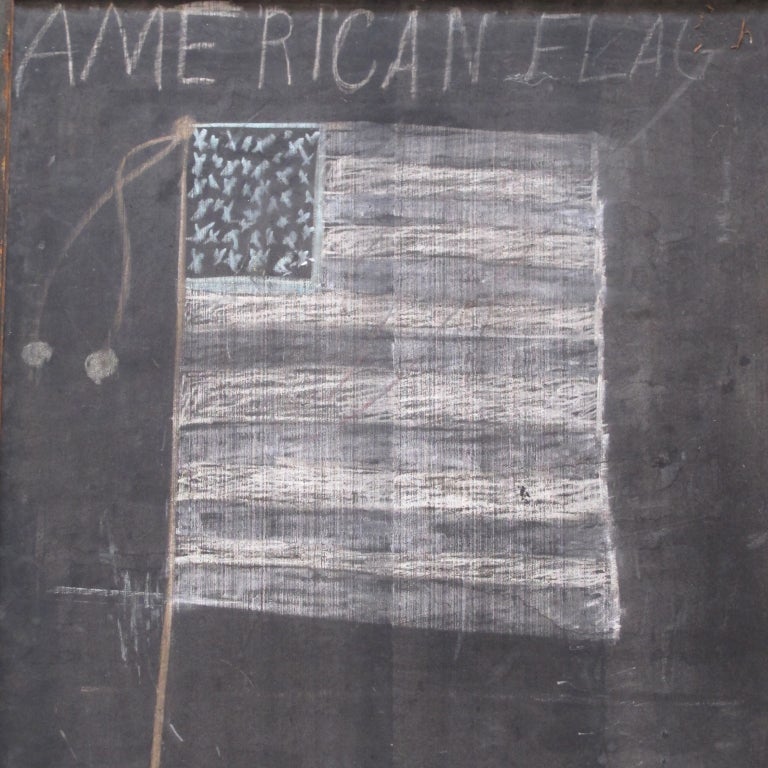 American Framed Slate Blackboard With Chalk Tray And Flag On The Back