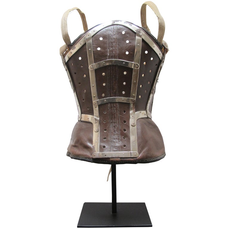 18th c, Leather Corset with Metal Braces on Stand