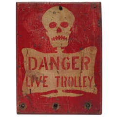 Antique Chicago Painted Wood Trolley Sign