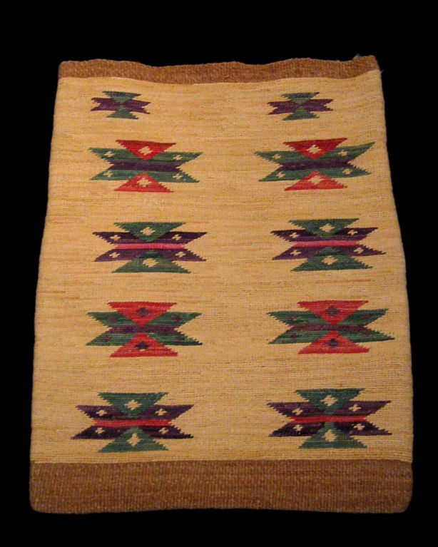 Early carry bag for women made in traditional woven corn husks by the Nez Perce Indians. Different repeated patterns on both sides.<br />
These were prized trade items of the 19th century that are now found in museum collections. They display well
