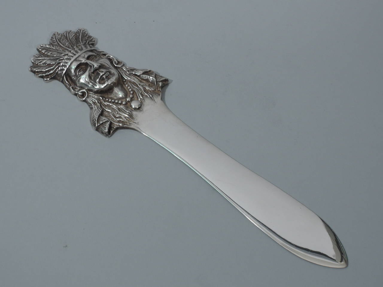 Indian Chief Sterling Silver Letter Opener - Nostalgic Native Americana In Excellent Condition In New York, NY