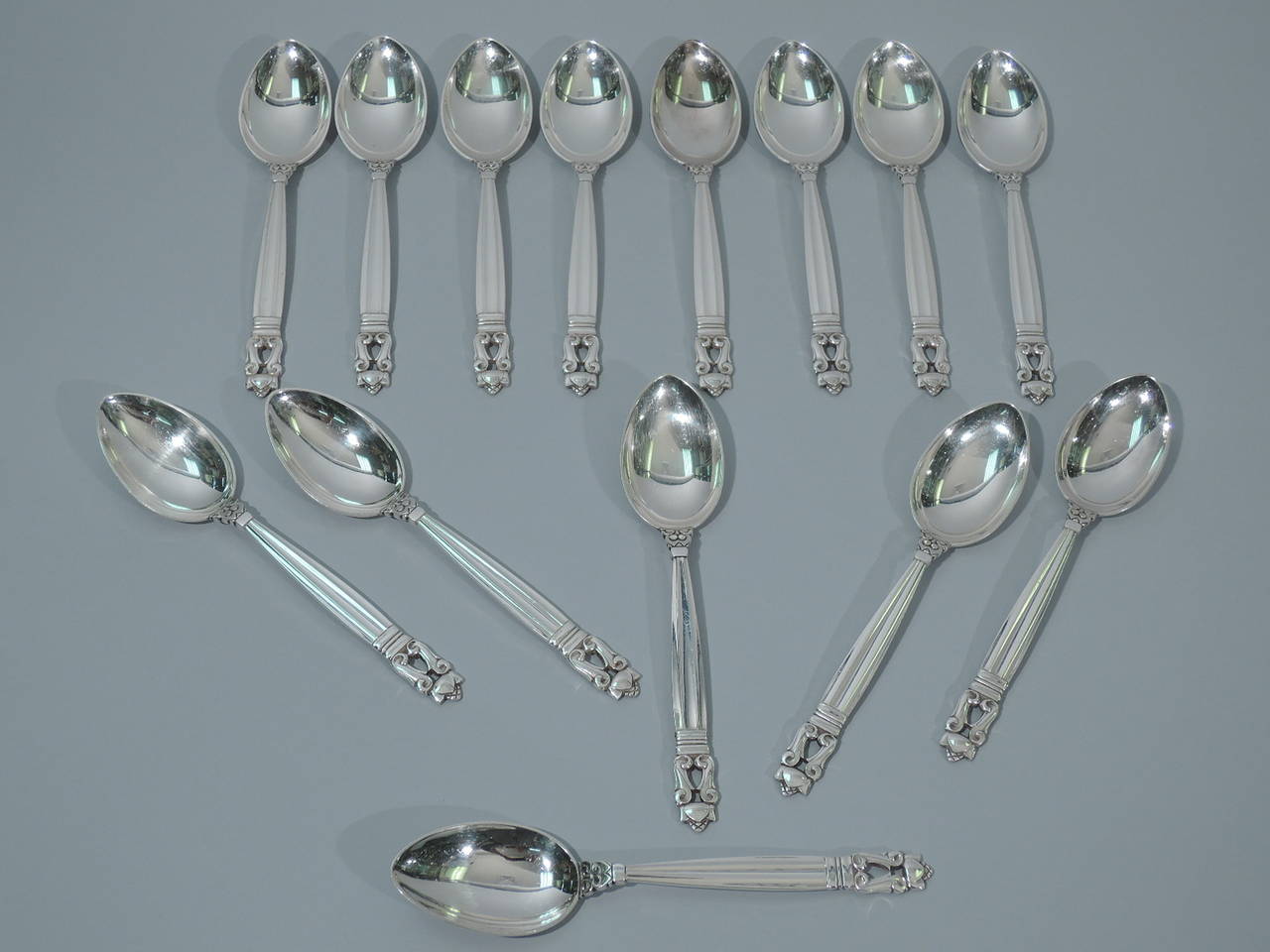 Georg Jensen Acorn Dinner Service, Classic Danish Sterling Silver Flatware