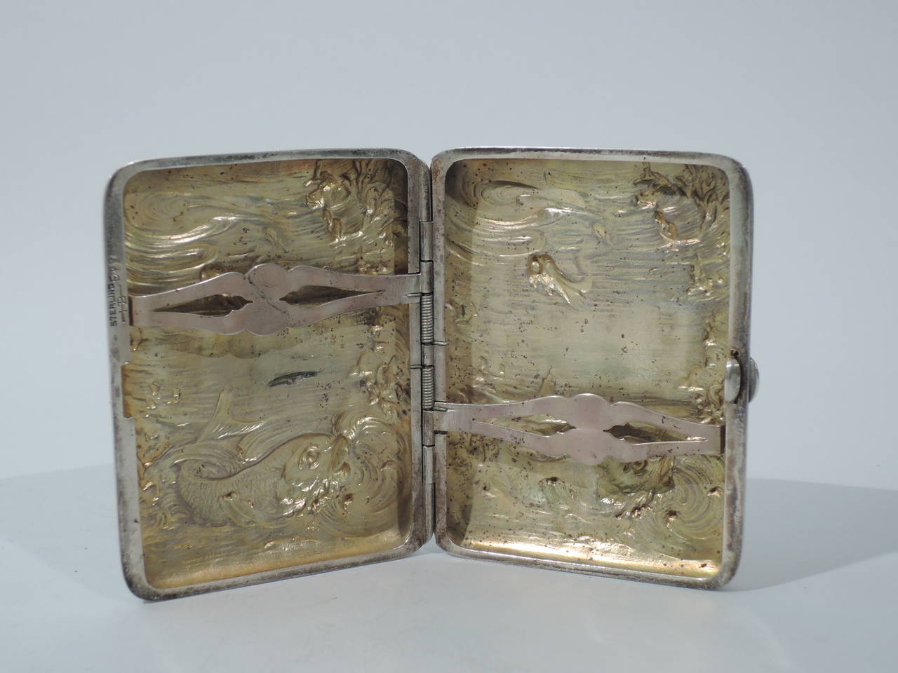 20th Century Art Nouveau Sterling Silver Cigarette Case with Marine Motif