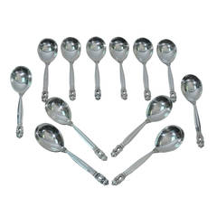 Georg Jensen Acorn Dinner Service, Classic Danish Sterling Silver Flatware