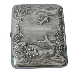 Art Nouveau Sterling Silver Cigarette Case with Marine Motif