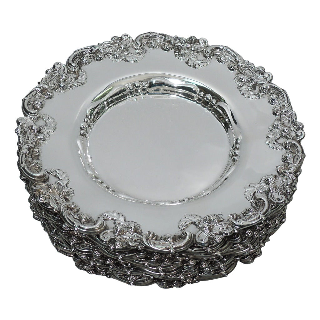 Fancy Sterling Silver Bread and Butter Plates by Graff, Washbourne and