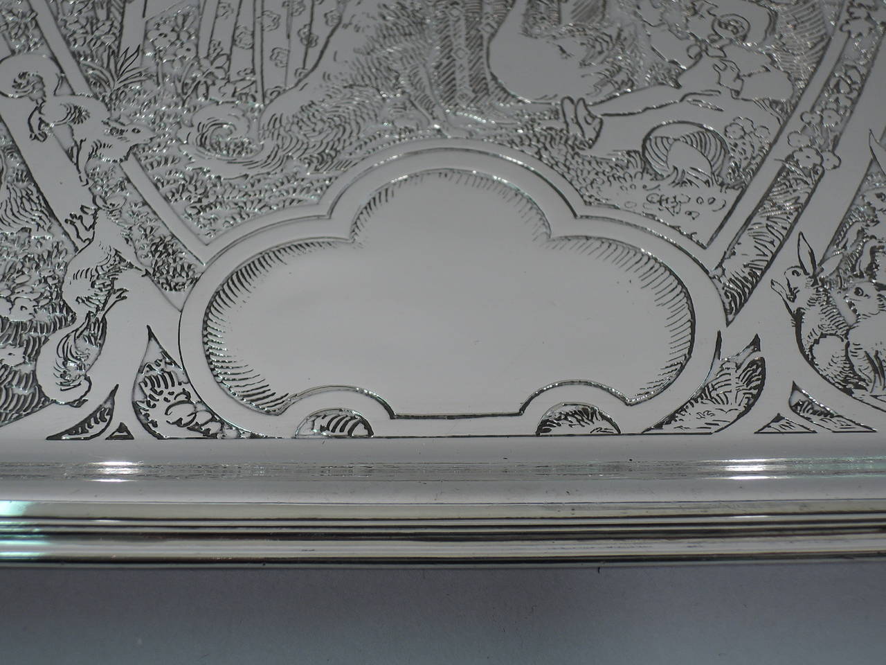 American Antique Sterling Silver High Chair Tray with Nostalgic Mother Goose Motif