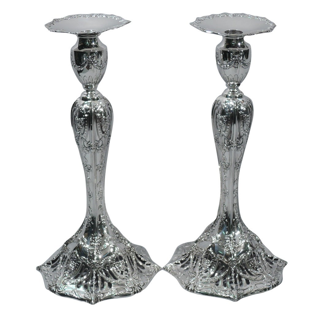 Tall and Fancy Sterling Silver Candlesticks from Caldwell of Philadelphia