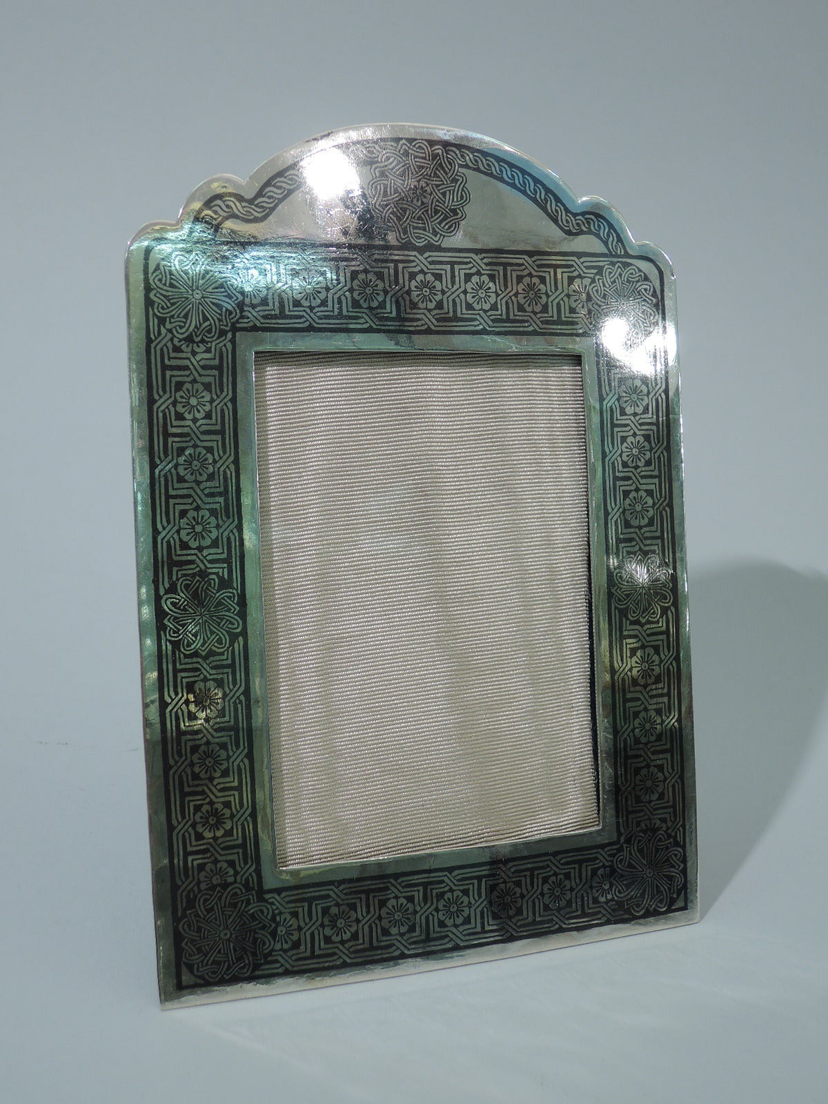 Persian Silver Picture Frame with Exotic Niello Ornament In Excellent Condition In New York, NY