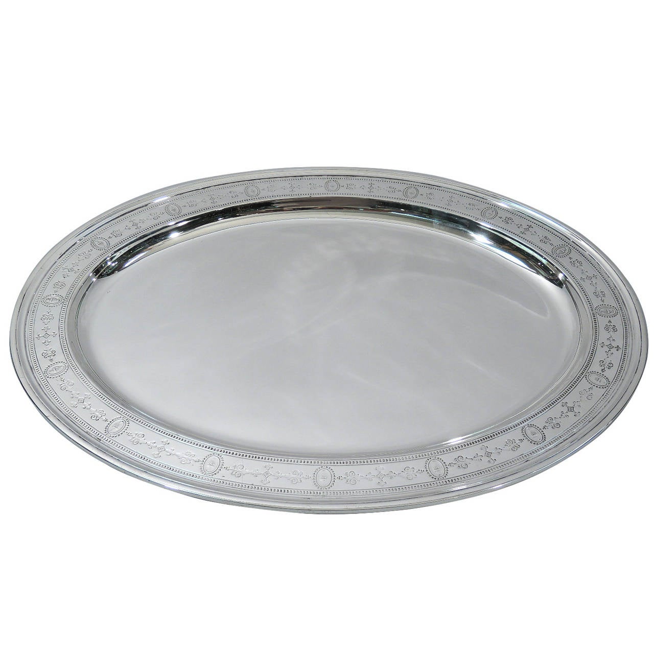 Antique Neoclassical Sterling Silver Serving Tray by Tiffany For Sale