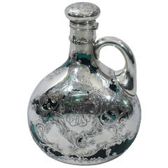 Antique Gorham Jug Decanter in Emerald Glass with Silver Overlay