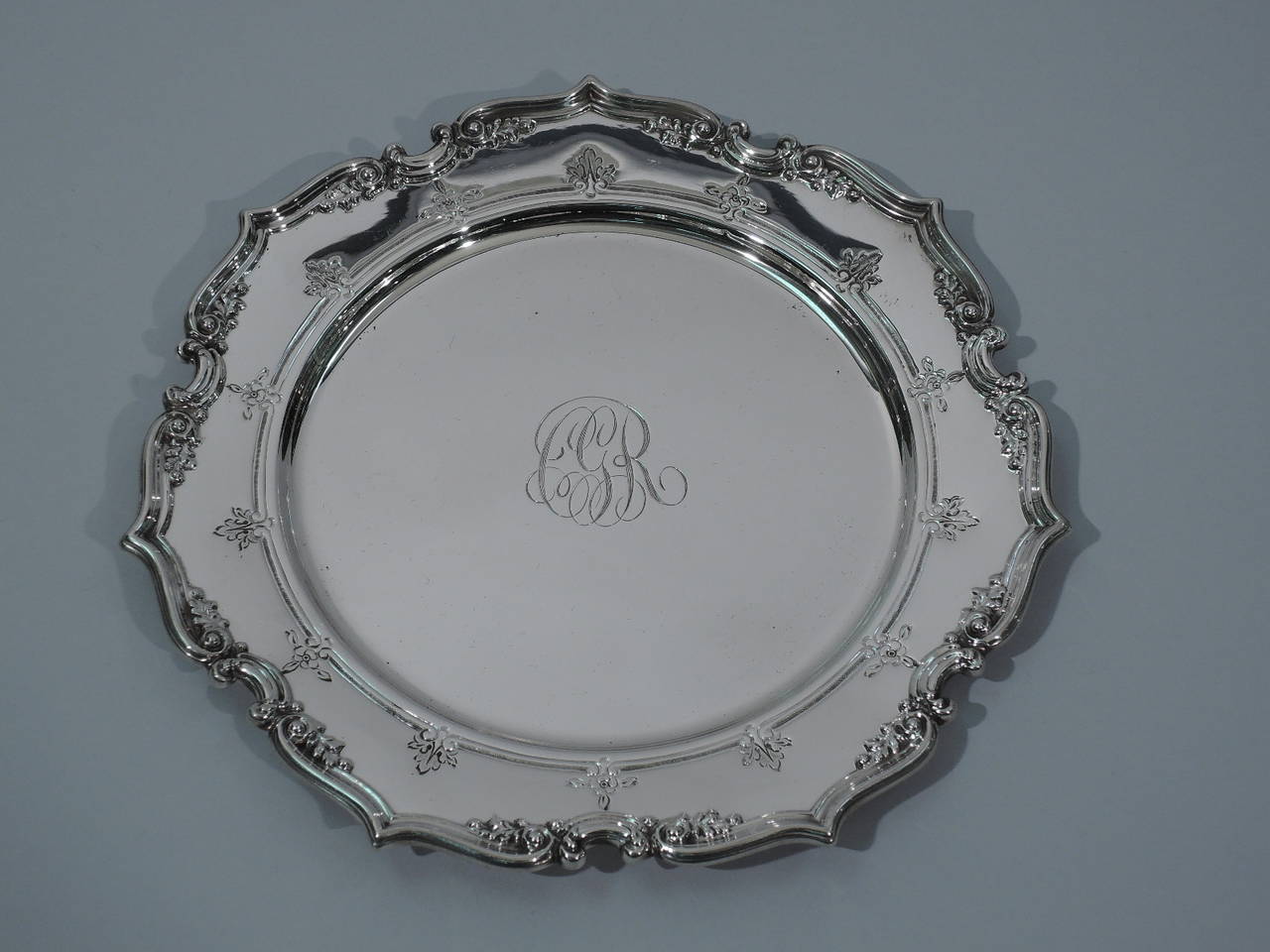 Set of 12 Gorham Sterling Silver Bread and Butter Plates with Fancy Scrolls 1