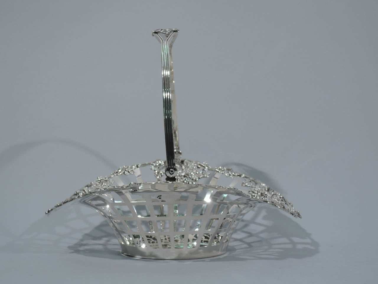 Victorian Antique American Sterling Silver Basket with Fruiting Grapevine