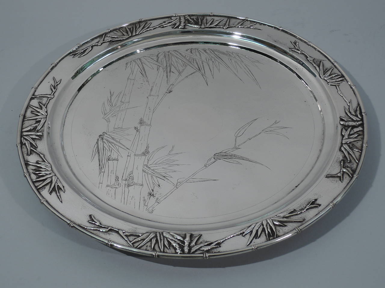 19th Century Chinese Export Silver Salver Tray by Shanghai Silversmith Zee Wo