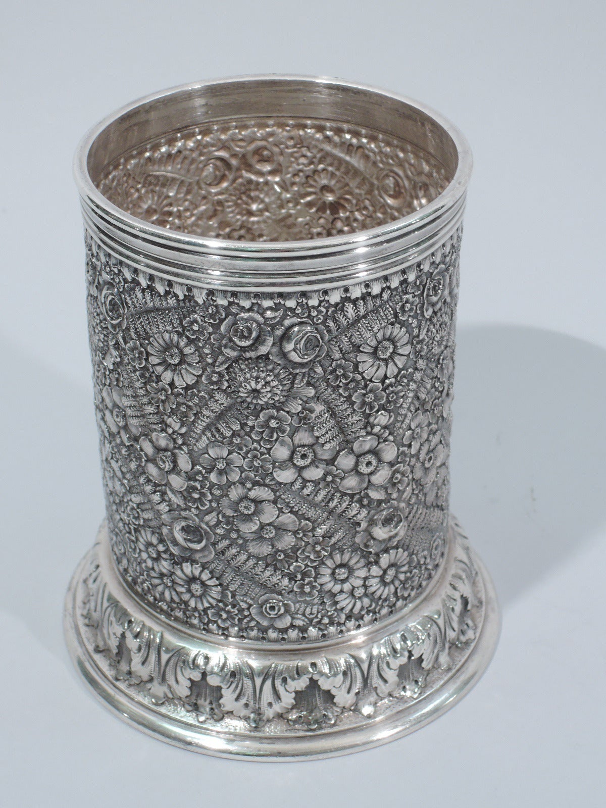 Unusual Sterling Silver Shaker with Floral Repousse by Tiffany  1