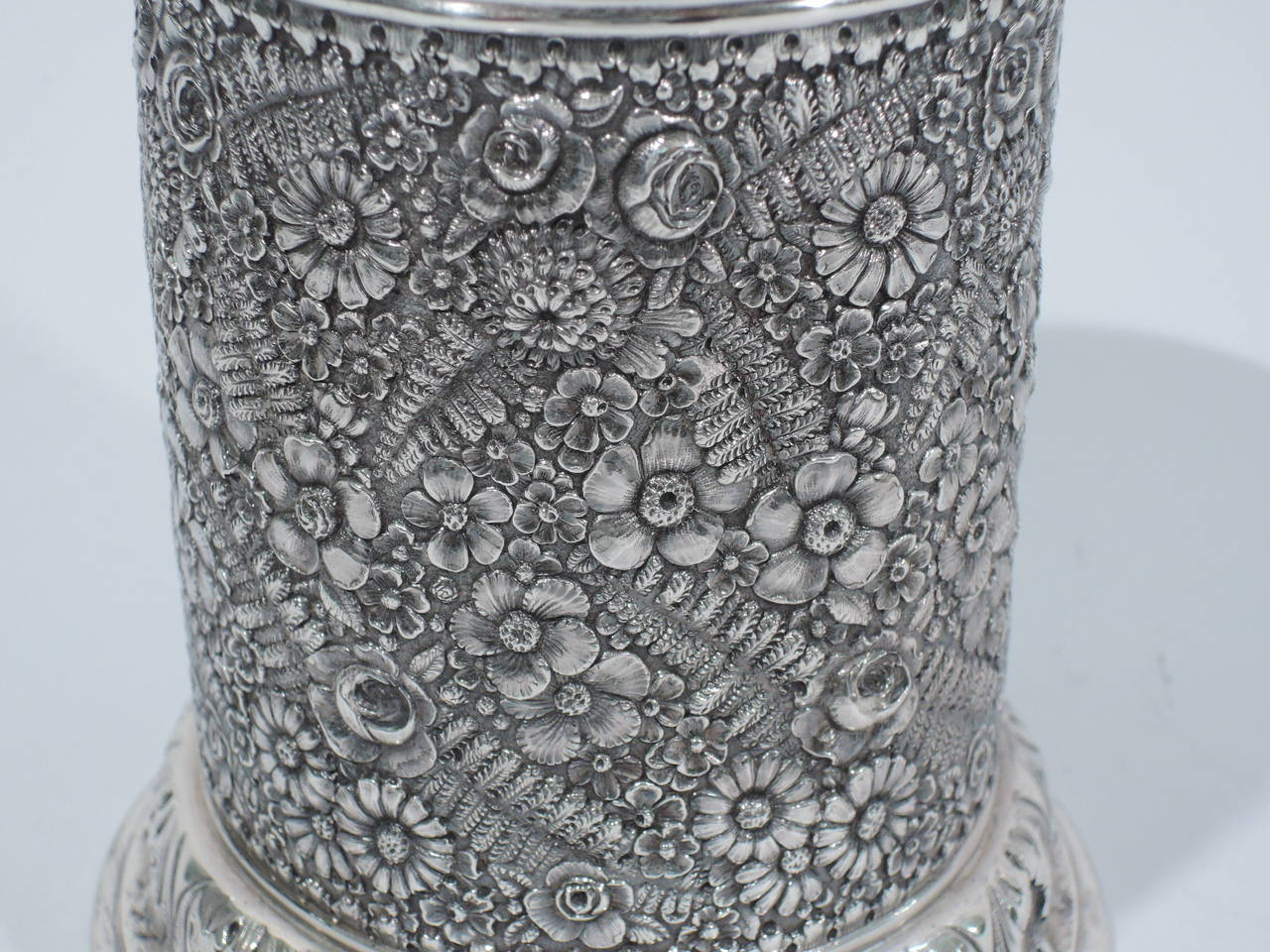 Unusual Sterling Silver Shaker with Floral Repousse by Tiffany  2