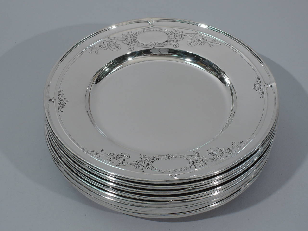 Set of 12 Gorham Portsmouth Sterling Silver Bread and Butter Plates For