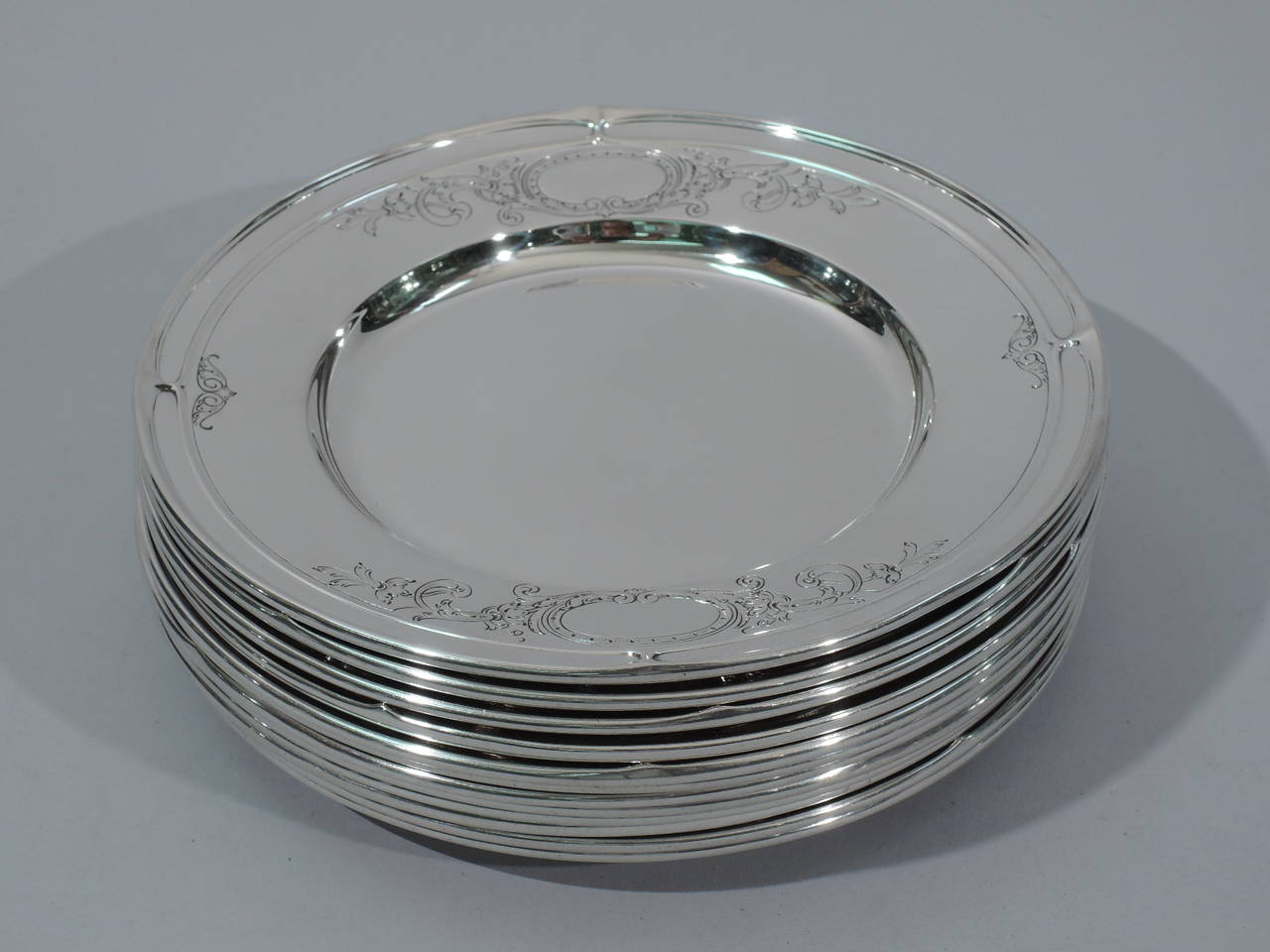 Set of 12 Gorham Portsmouth Sterling Silver Bread and Butter Plates For Sale at 1stDibs
