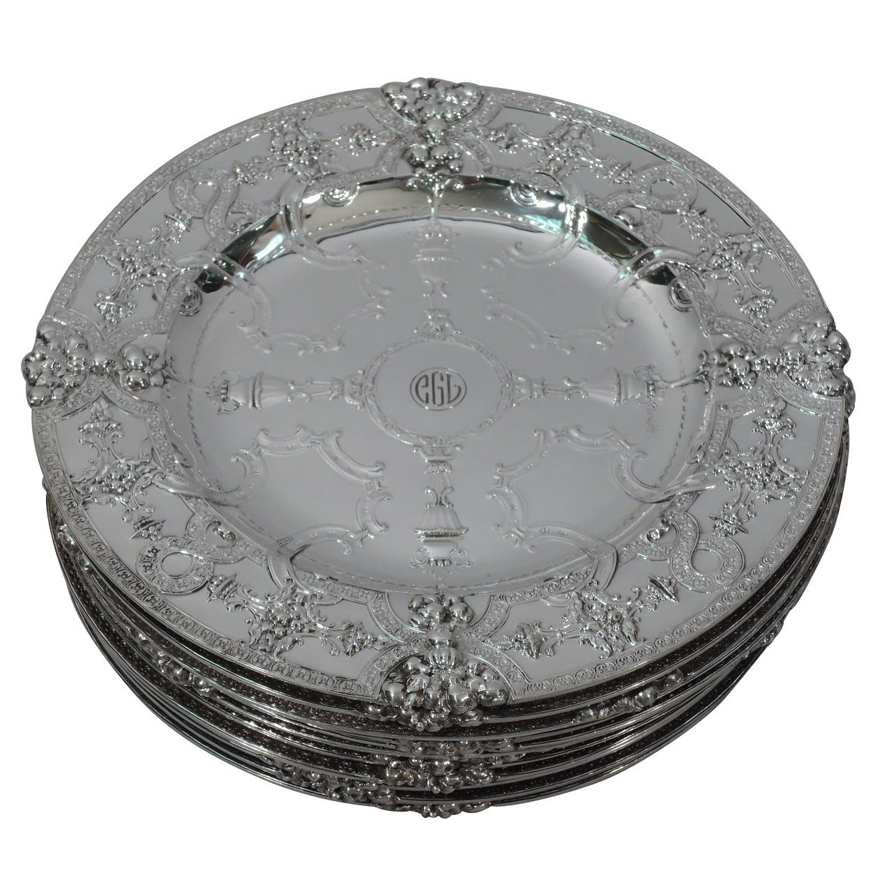 Fabulous Renaissance Sterling Silver Plates by Tiffany - Set of 12 BI774