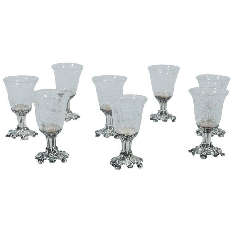 Fancy Cordials by Gorham - American Sterling Silver 
Crystal - C 1900