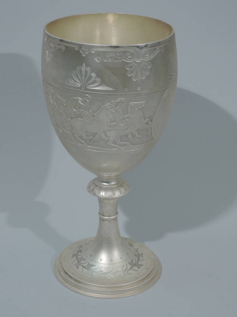 Large and Classical English Sterling Silver Chalice Goblet by Barnard & Sons In Excellent Condition In New York, NY