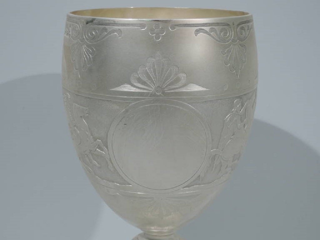 Large and Classical English Sterling Silver Chalice Goblet by Barnard & Sons 1