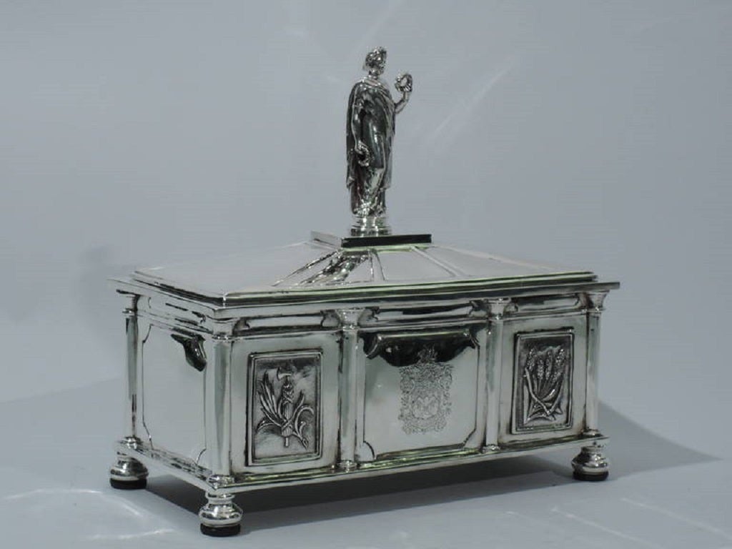 Mid-20th Century Architectural Coffer Box with Classical Figure - English Sterling Silver 1930